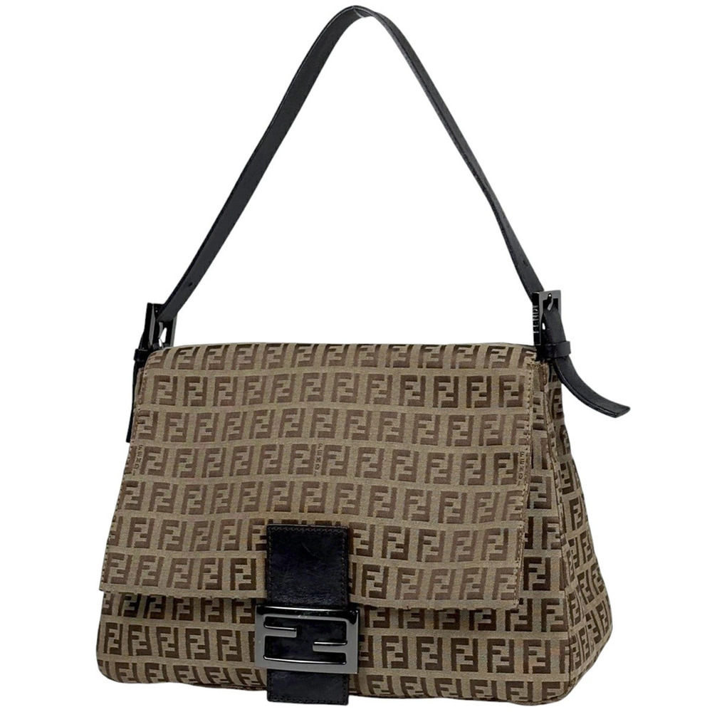 Fendi Zucchino Shoulder Bag Handbag Mamma Bucket Canvas Beige Brown